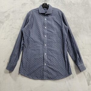 MTailor Shirt Mens L Blue Geometric Button Front Long Sleeve Dress Casual Cotton
